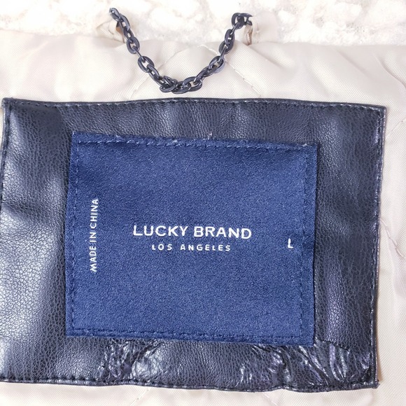 Lucky Brand Womens Large Long Corduroy Jacket Faux Fur Collar Tan Button Front - Picture 8 of 10